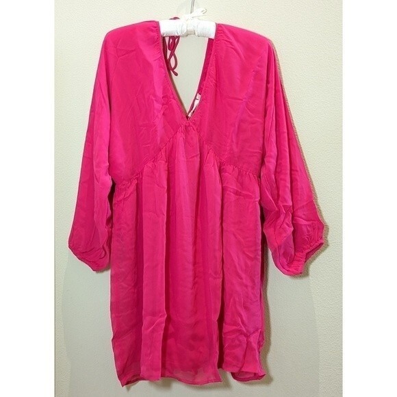 NWT Anthropologie Let Me Be V-neck Flowy Mini Cover Up Dress in Pink - Picture 3 of 16